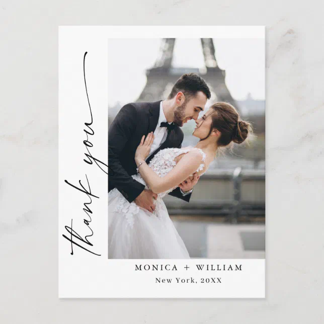 Elegant Minimalist Wedding Photo Thank You Postcard | Zazzle