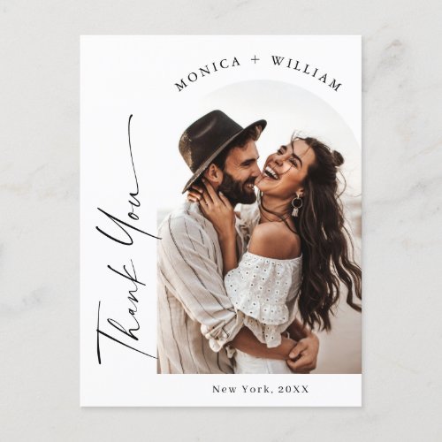 Elegant Minimalist Wedding Photo Thank You Postcard