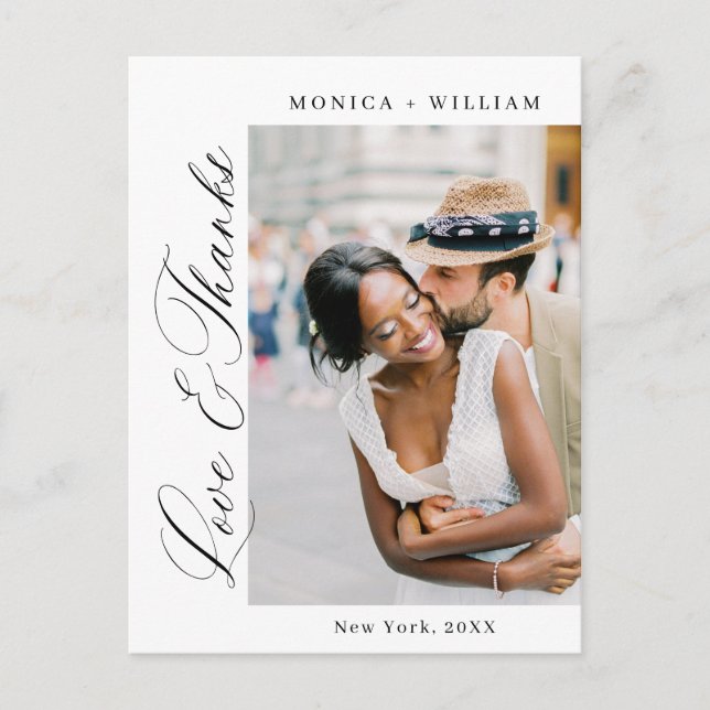 Elegant Minimalist Wedding Photo Thank You Postcard (Front)