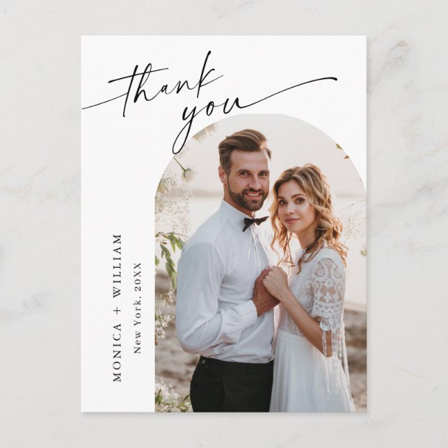 Elegant Minimalist Wedding Photo Thank You Postcard (Front)