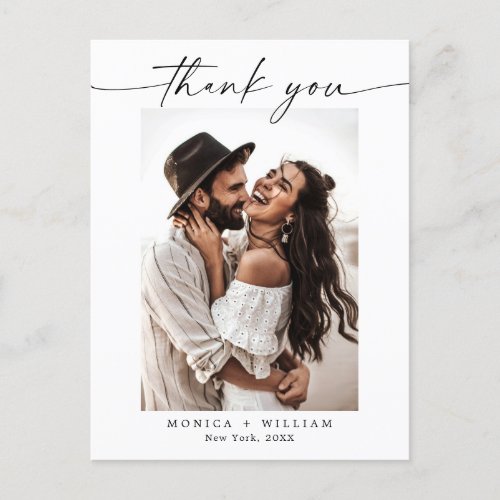 Elegant Minimalist Wedding Photo Thank You Postcard