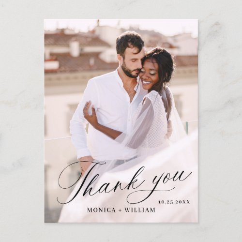 Elegant Minimalist Wedding Photo Thank You Postcard