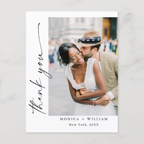 Elegant Minimalist Wedding Photo Thank You Postcard