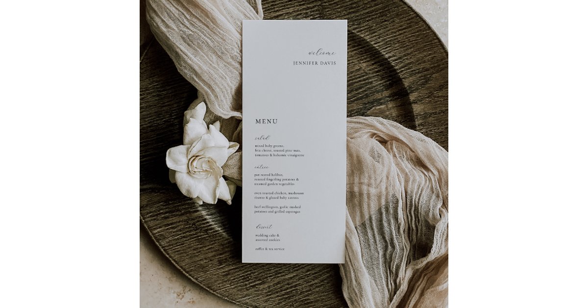 Elegant Minimalist Wedding Place Card Menu | Zazzle