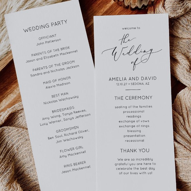 Elegant Minimalist Wedding Program Card (Minimalist Wedding Program)