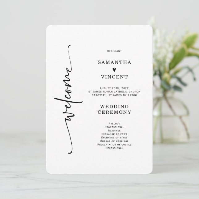 Elegant Minimalist Wedding Program Template (Standing Front)
