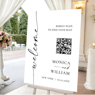 Elegant Minimalist Wedding QR code Seating Chart Foam Board