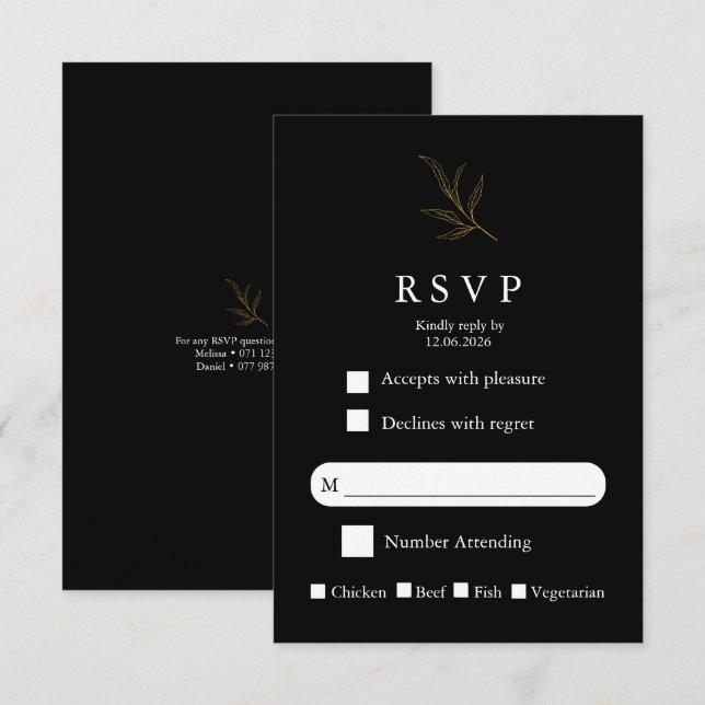 Elegant Minimalist Wedding RSVP Card Modern Simple (Front/Back)