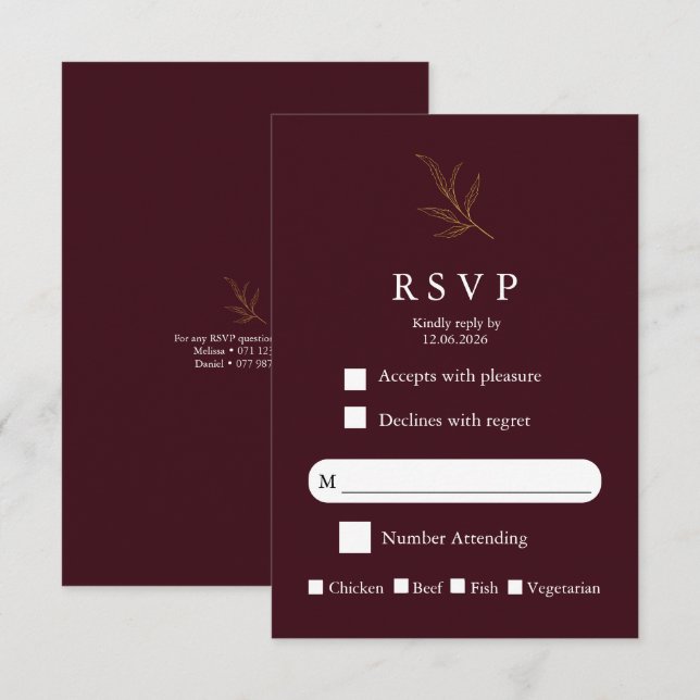 Elegant Minimalist Wedding RSVP Card Modern Simple (Front/Back)
