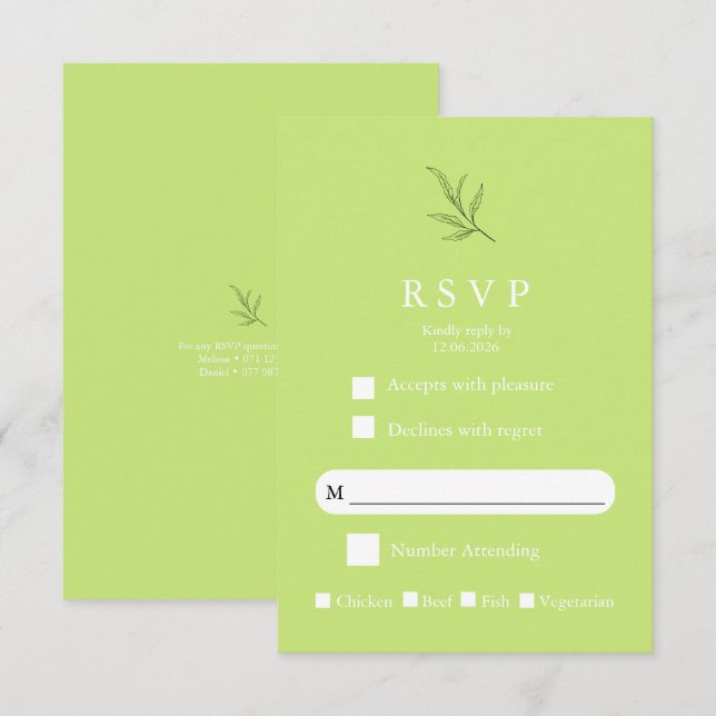 Elegant Minimalist Wedding RSVP Card Modern Simple (Front/Back)