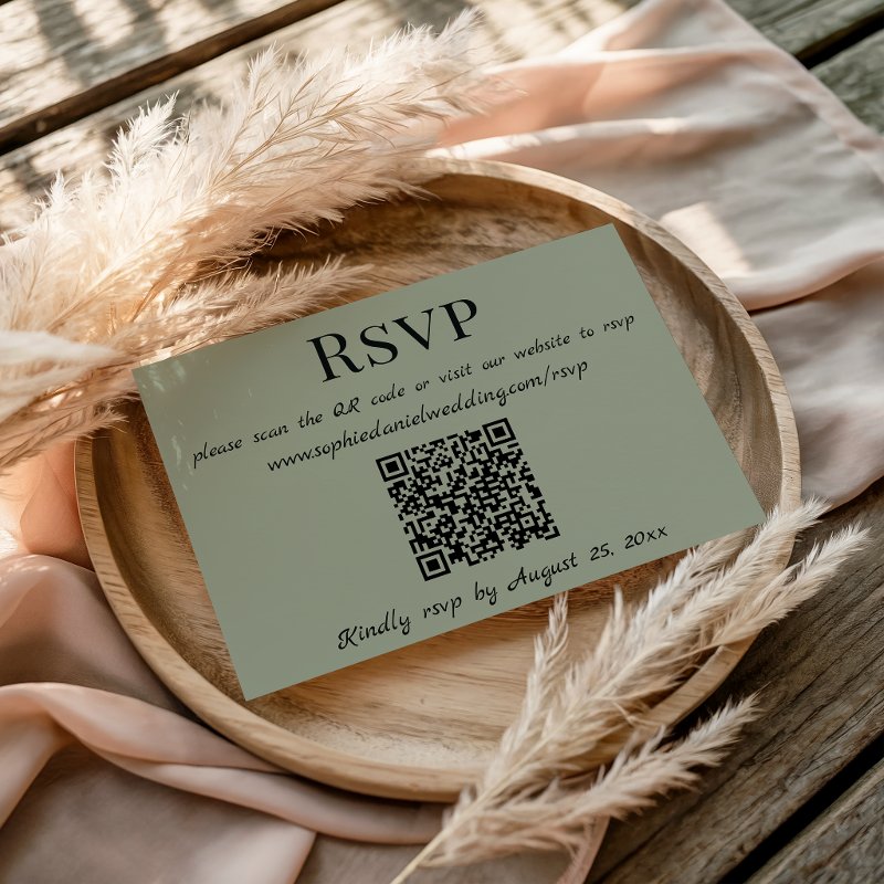 Elegant Minimalist Wedding RSVP Card with QR Code 