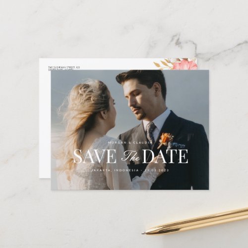 Elegant Minimalist Wedding Save The Date Postcard