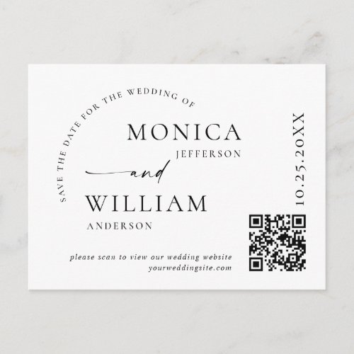 Elegant Minimalist Wedding Save The Date  QR code Postcard