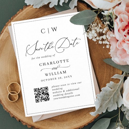 Elegant Minimalist Wedding Save the Date QR code Postcard