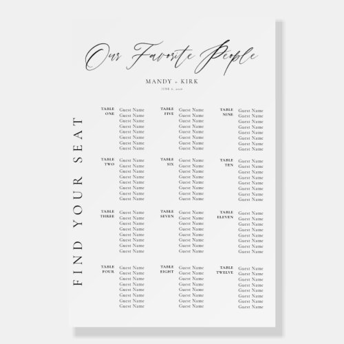 Elegant Minimalist Wedding Seating Chart Poster