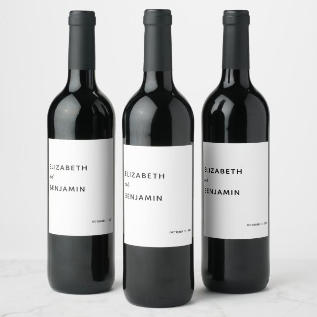 Elegant Minimalist Wedding Simple Typography Black Wine Label (Bottles)