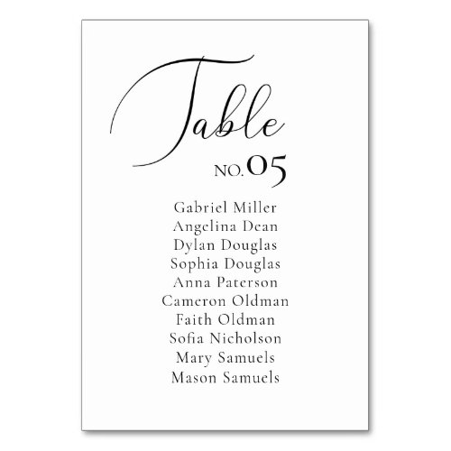 Elegant minimalist Wedding Single seating plan Table Number