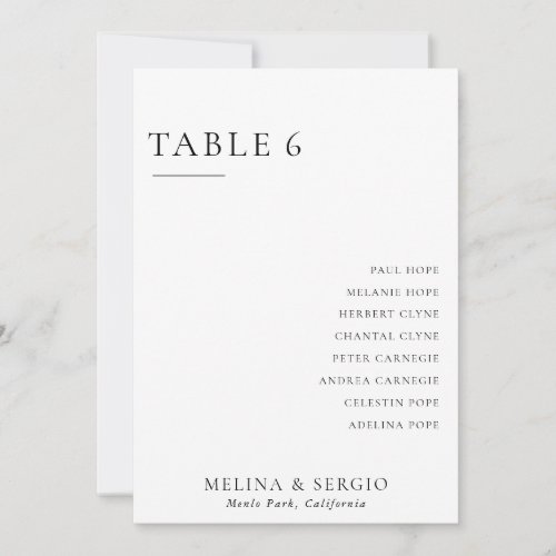 Elegant Minimalist Wedding Table 6 Seating Chart Invitation