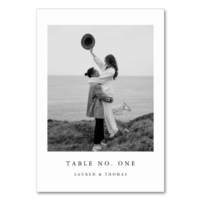 Elegant Minimalist Wedding Table Number with Photo (Front)