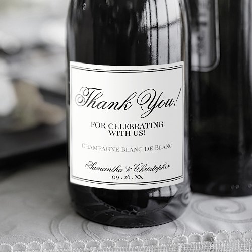 Elegant Minimalist Wedding Thank You Black  White Sparkling Wine Label