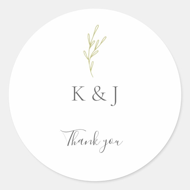 Elegant Minimalist Wedding Thank you Leaf Green Classic Round Sticker (Front)