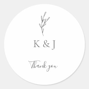 Elegant Minimalist Wedding Thank you Monogram Chic Classic Round Sticker