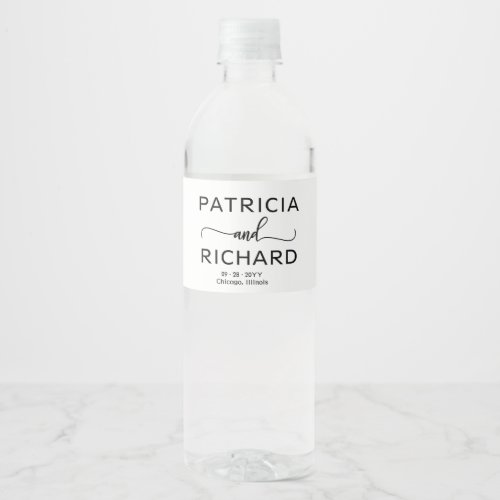 Elegant Minimalist Wedding Water Bottle Label