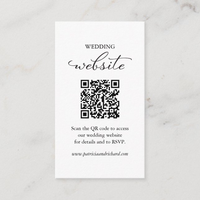 Elegant Minimalist Wedding Website QR Code Enclosure Card (Front)