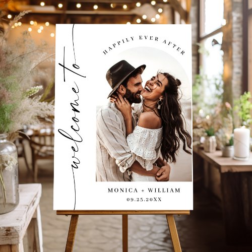 Elegant Minimalist Welcome Photo Wedding Acrylic Sign