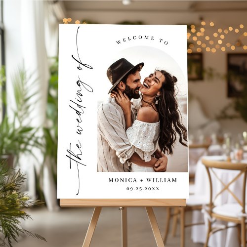 Elegant Minimalist Welcome Photo Wedding Acrylic Sign