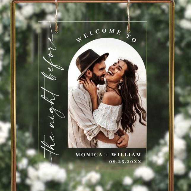 Elegant Minimalist Welcome Rehearsal Dinner Photo Acrylic Sign (Creator Uploaded)