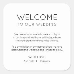 Elegant Minimalist Welcome To Our Wedding Bag Square Sticker