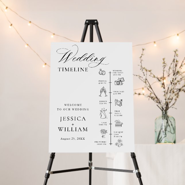 Elegant Minimalist Welcome Wedding Day Timeline Foam Board (In Situ (Stand))