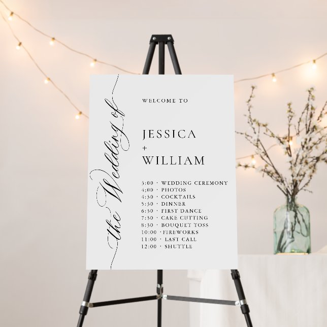 Elegant Minimalist Welcome Wedding Day Timeline Foam Board (In Situ (Stand))
