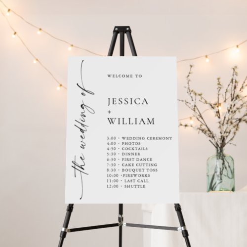 Elegant Minimalist Welcome Wedding Day Timeline Foam Board