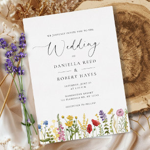 Elegant Minimalist Whimsical Wildflower Wedding Foil Invitation