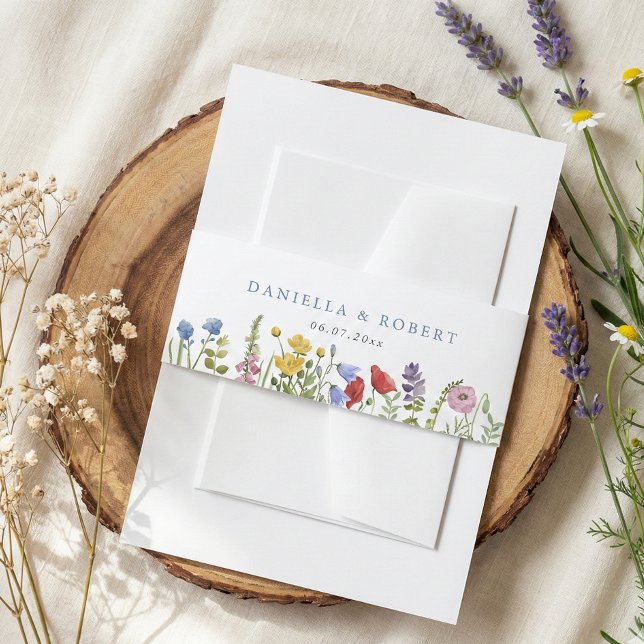 Elegant Minimalist Whimsical Wildflower Wedding Invitation Belly Band (elegant wildflower wedding invitation belly band)