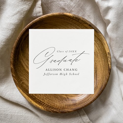 Elegant Minimalist White and Black Graduation Napkins