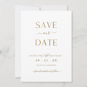 Elegant Minimalist White and Gold, Wedding Save The Date