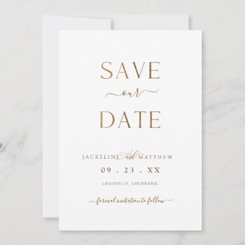 Elegant Minimalist White and Gold Wedding Save The Date