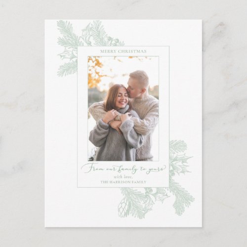 Elegant Minimalist White and Mint Holiday Floral Postcard