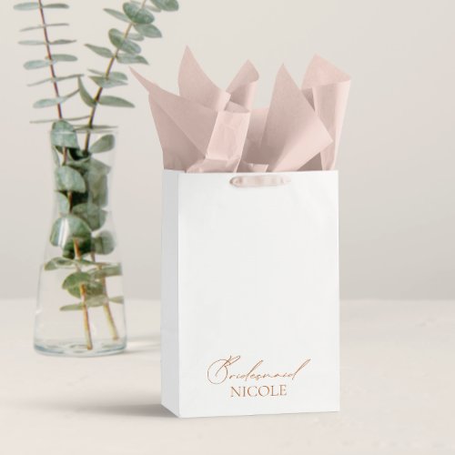 Elegant Minimalist White Bridesmaid Favors Medium Gift Bag