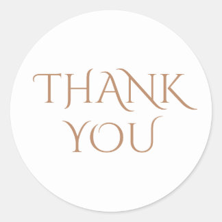 Elegant & Minimalist White & Brown Thank You Classic Round Sticker