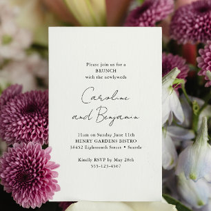 Elegant Minimalist White Brunch with Newlyweds Invitation