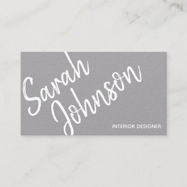 Elegant Minimalist White Calligraphy Gray Kraft Business Card (Front)
