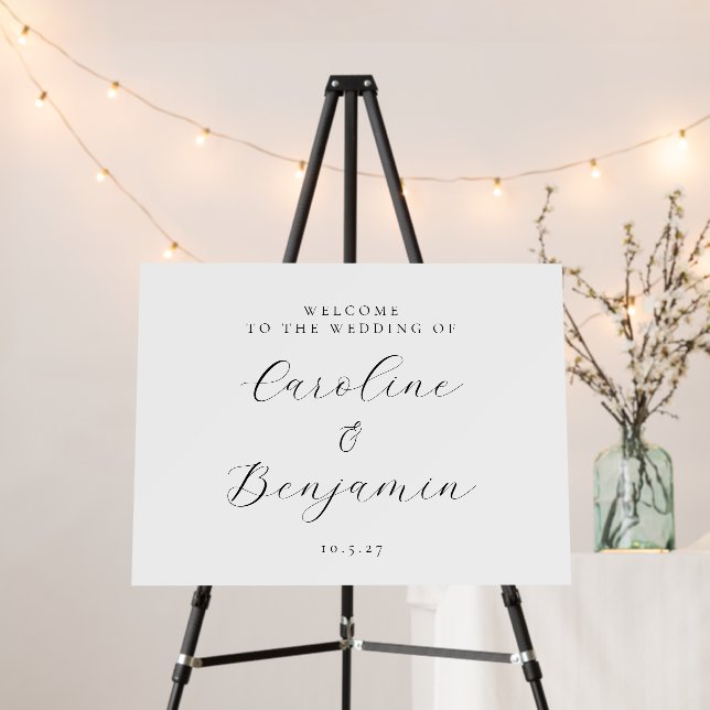 Elegant Minimalist White Calligraphy Wedding Sign (In Situ (Stand))