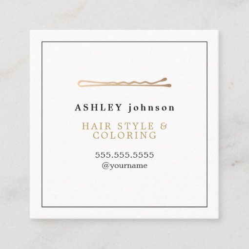 Elegant Minimalist White Faux Gold Hairdresser Square Business Card ...