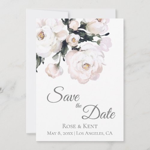 Elegant Minimalist White Floral Photo Wedding Save The Date