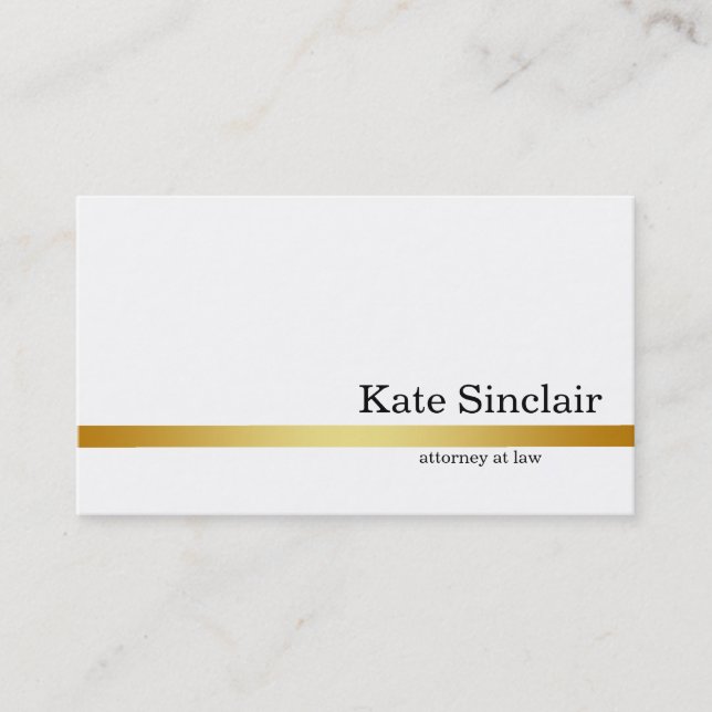 Elegant Minimalist White Gold Line Attorney Business Card (Front)