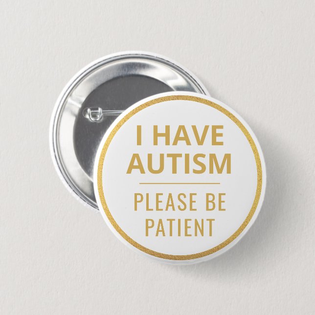 Elegant Minimalist White Gold Text Autism Button (Front & Back)
